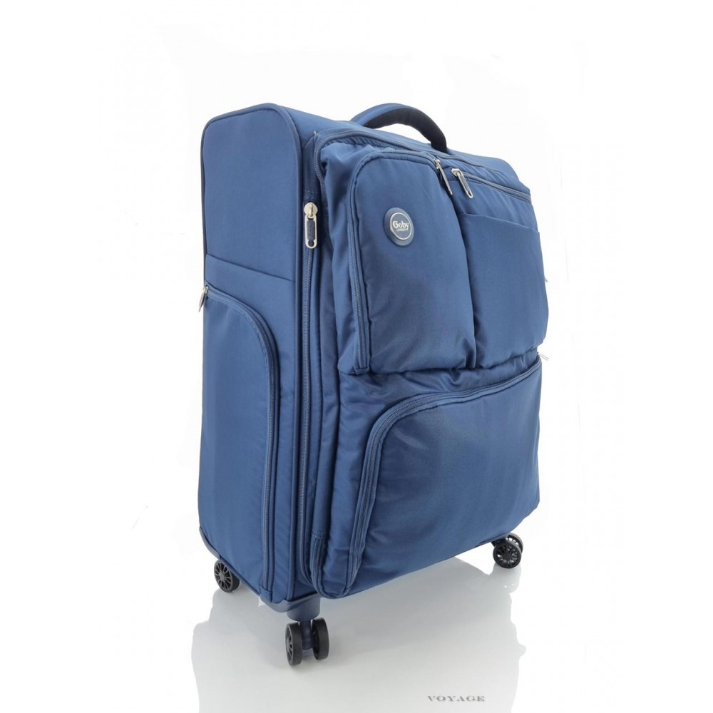Дорожный большой чемодан тканевой 3004 Goby London The-Lite 8  синий