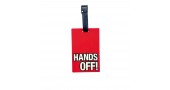Багажная бирка для чемодана 4931 с надписью hands off! красная