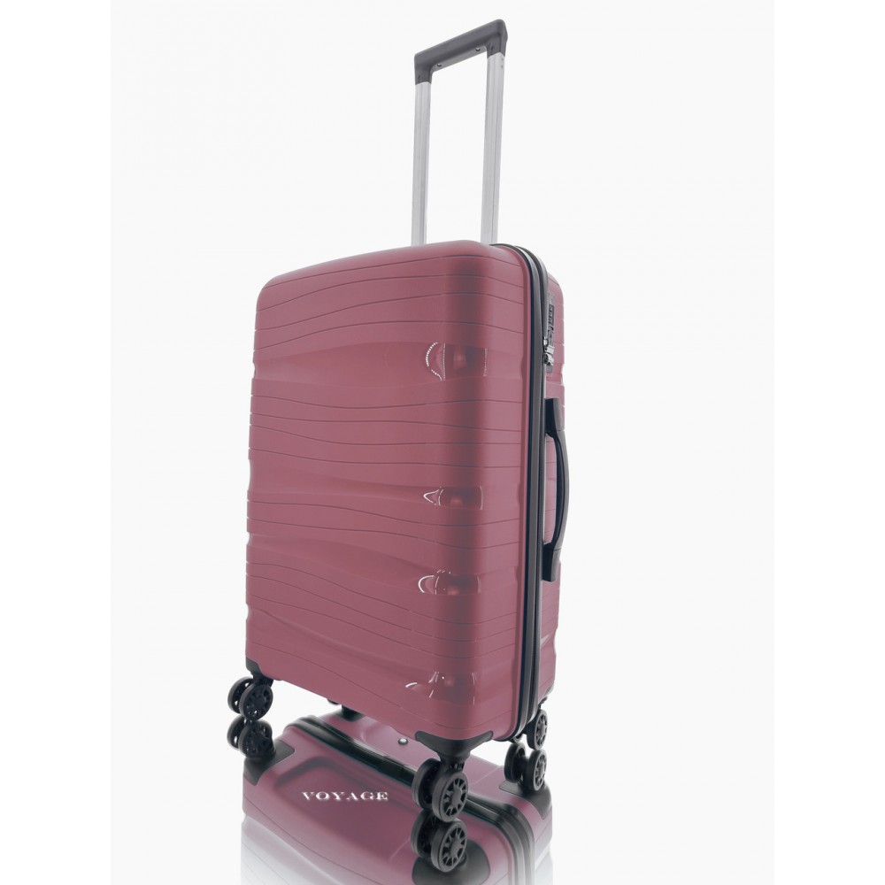 Дорожный пластиковый полипропиленовый чемодан средний М Voyage super me на 4-х колесах бордовый