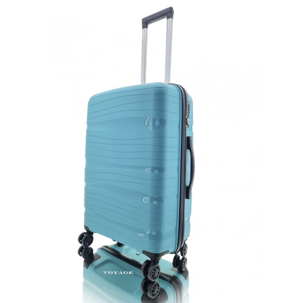 Дорожный пластиковый полипропиленовый чемодан средний М Voyage super me на 4-х колесах бирюзовый