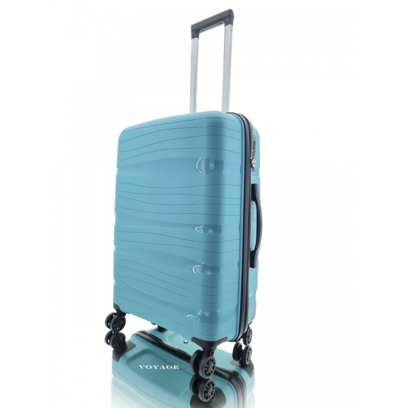 Дорожный пластиковый полипропиленовый чемодан средний М Voyage super me на 4-х колесах бирюзовый