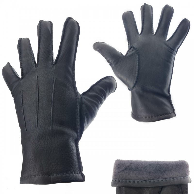 Мужские классические перчатки из натуральной оленьей кожи на мягкой плюшевой подкладке - Voyage