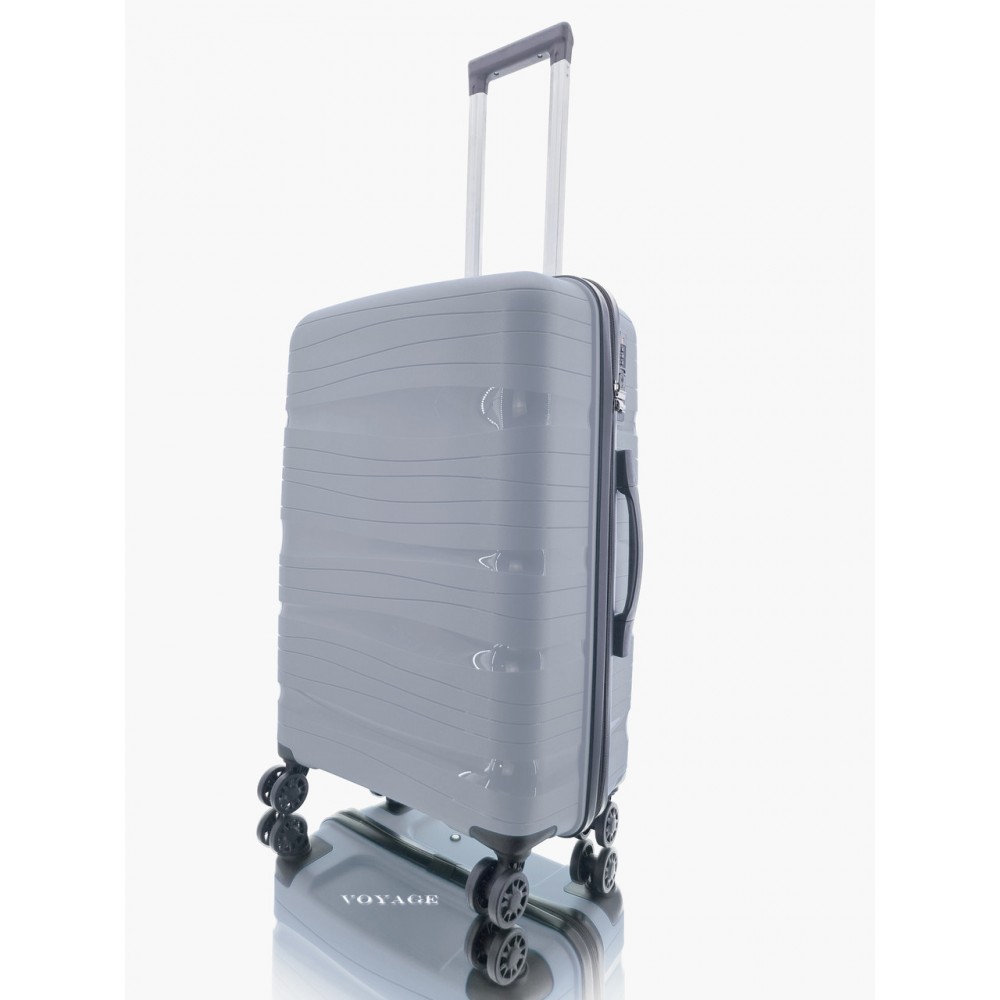 Дорожный пластиковый полипропиленовый чемодан средний М Voyage super me на 4-х колесах серый