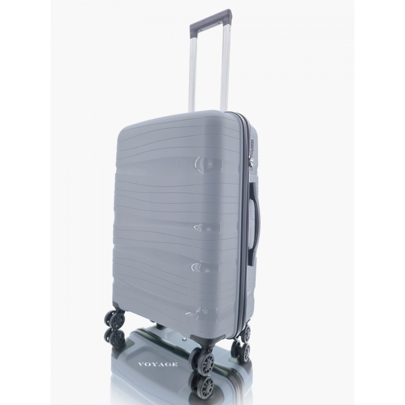 Дорожный пластиковый полипропиленовый чемодан средний М Voyage super me на 4-х колесах серый
