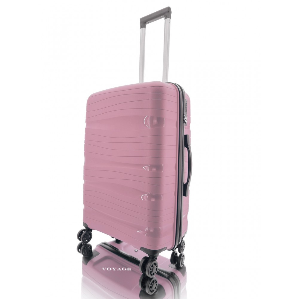 Дорожный пластиковый полипропиленовый чемодан средний М Voyage super me на 4-х колесах розовый
