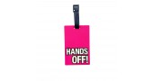 Багажная бирка для чемодана 4931 с надписью hands off! розовая